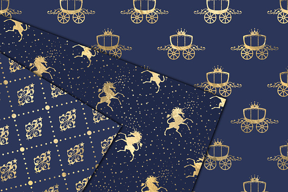 Navy and Gold Princess Digital Paper in Patterns - product preview 3