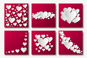 Vector cards with 3d paper hearts