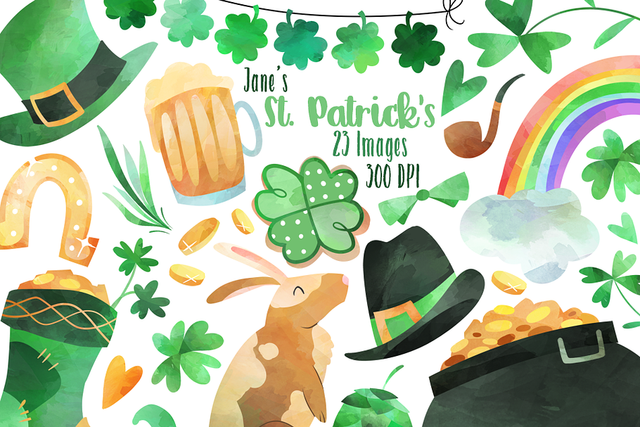 Watercolor St. Patricks Clipart in Illustrations - product preview 8