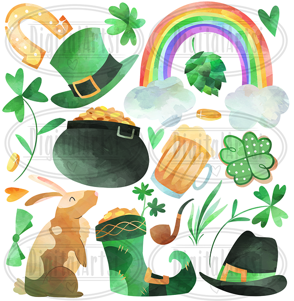 Watercolor St. Patricks Clipart in Illustrations - product preview 1