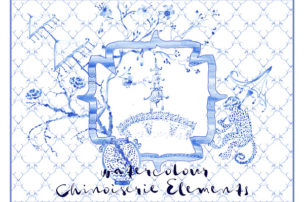 Chinoiserie Watercolour Elements