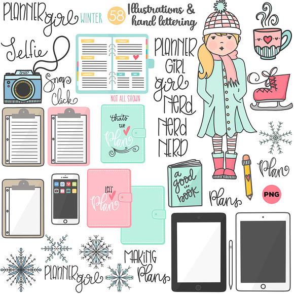 Planner Girl Winter Elements & Brush in Illustrations - product preview 2
