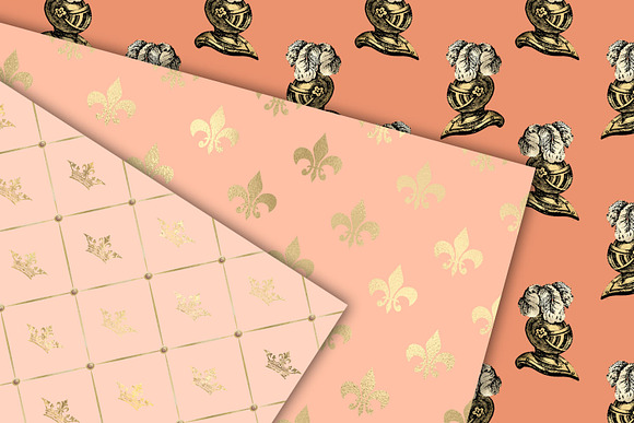 Peach & Gold Princess Digital Paper in Patterns - product preview 1