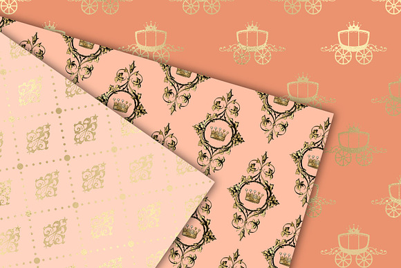 Peach & Gold Princess Digital Paper in Patterns - product preview 2