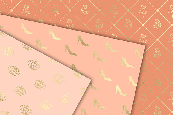 Peach & Gold Princess Digital Paper in Patterns - product preview 3