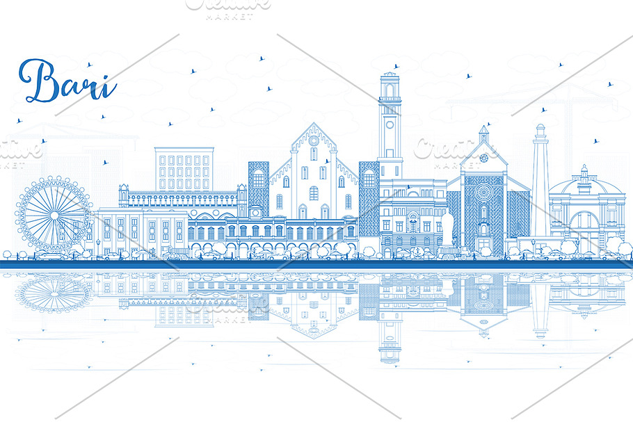 Outline Bari Italy City Skyline  in Illustrations - product preview 8