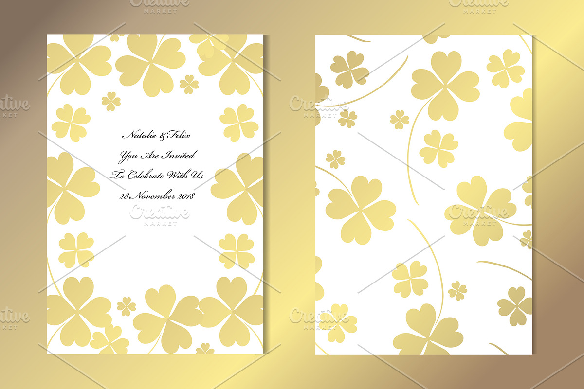 Golden Lucky Clover Card Template in Postcard Templates - product preview 8