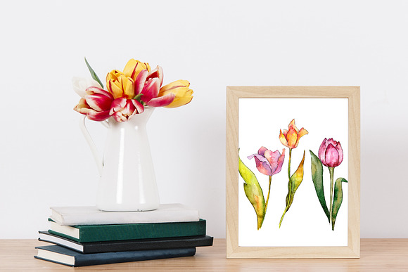Tulips for Love  Watercolor png  in Illustrations - product preview 3