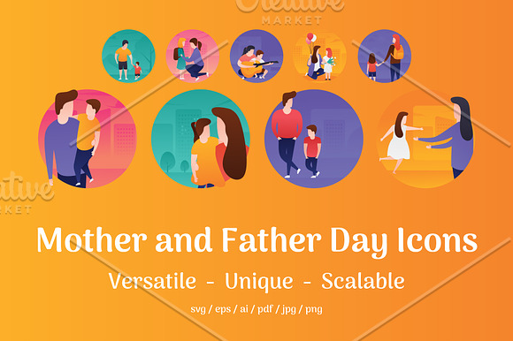 60 Mother and Father Day Flat Icons in Icons - product preview 1
