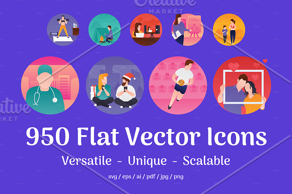 950 Flat Vector Icons in Illustrations - product preview 7