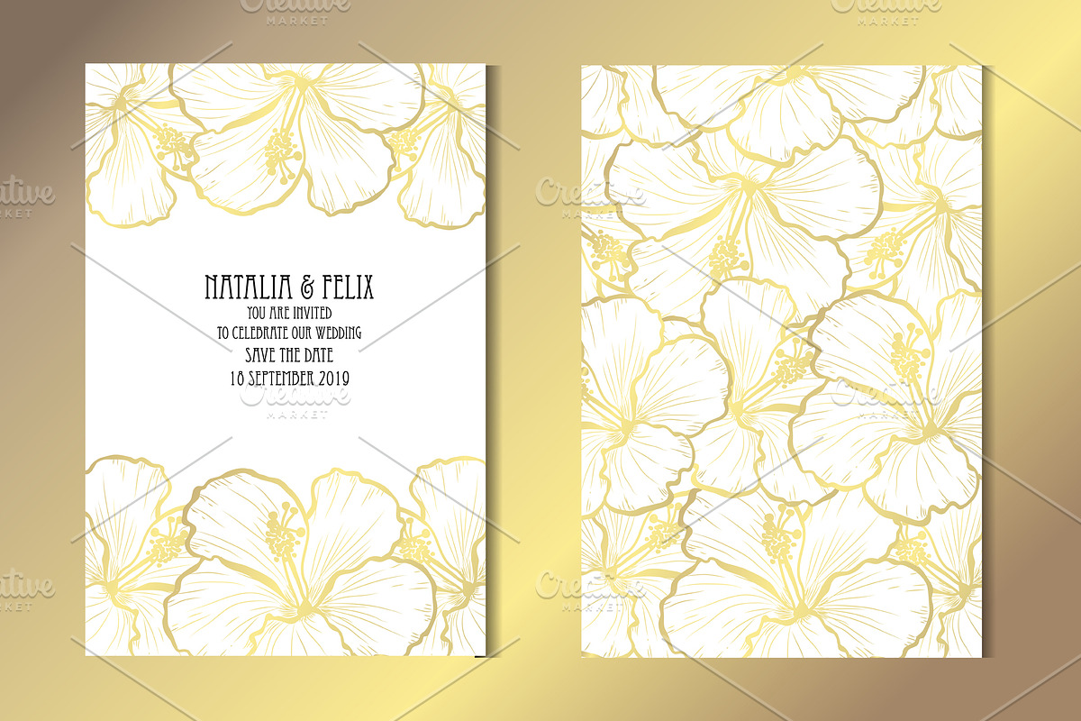 Golden Hibiscus Card Template in Postcard Templates - product preview 8