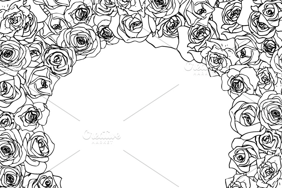 Outline rosebuds in round frame