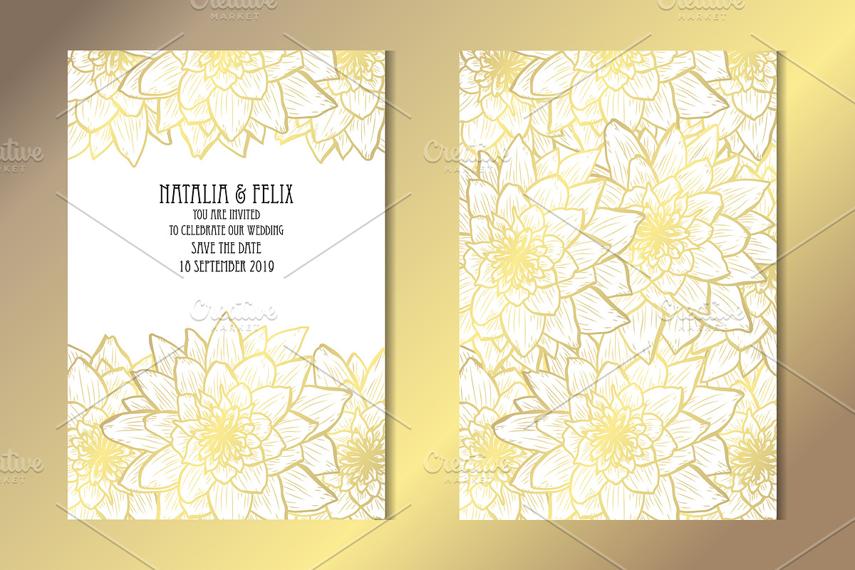 Golden Lotus Card Template in Postcard Templates - product preview 8