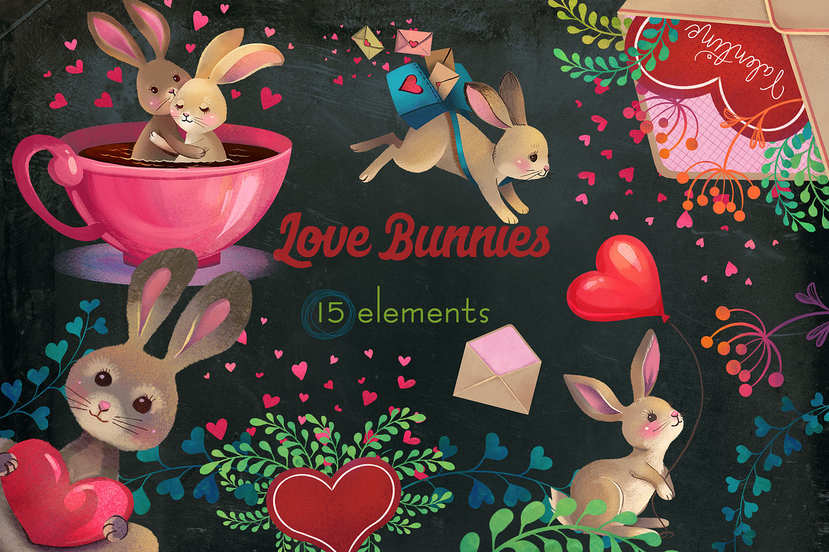 Cute Bunny Love clipart in Illustrations - product preview 8