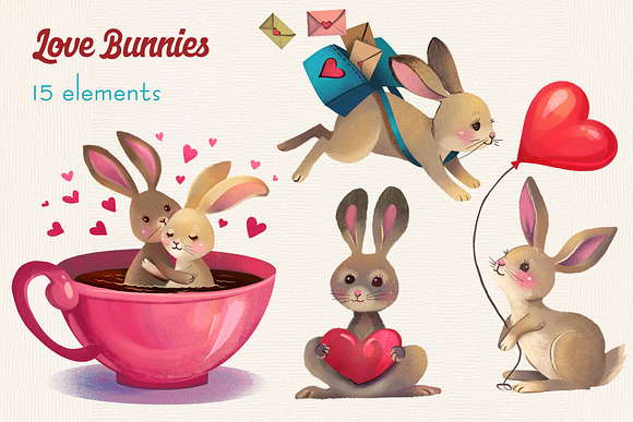 Cute Bunny Love clipart in Illustrations - product preview 1