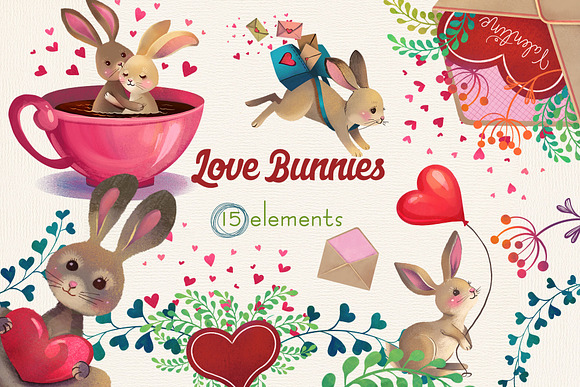Cute Bunny Love clipart in Illustrations - product preview 2