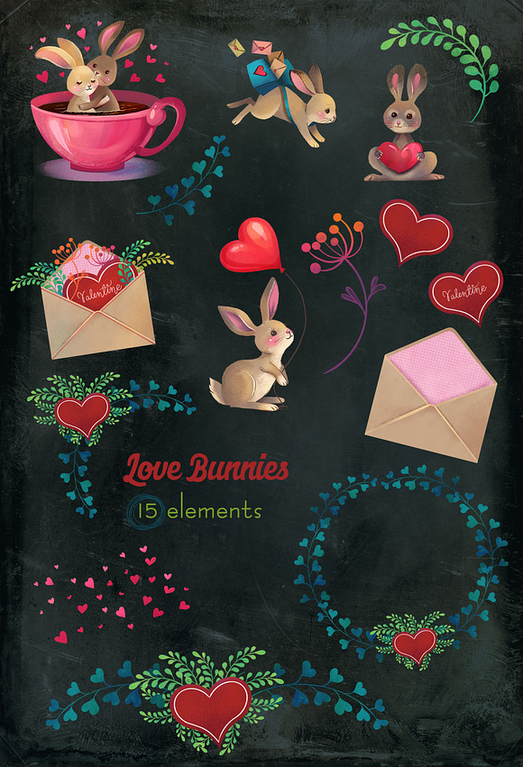 Cute Bunny Love clipart in Illustrations - product preview 4