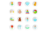 Baby care icons, cartoon style