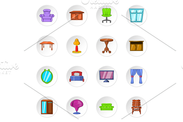 Furniture icons, cartoon style