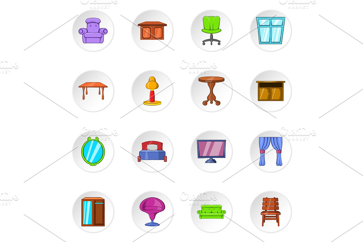 Furniture icons, cartoon style in Objects - product preview 8