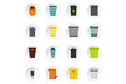 Trash can and recycle bin icons set