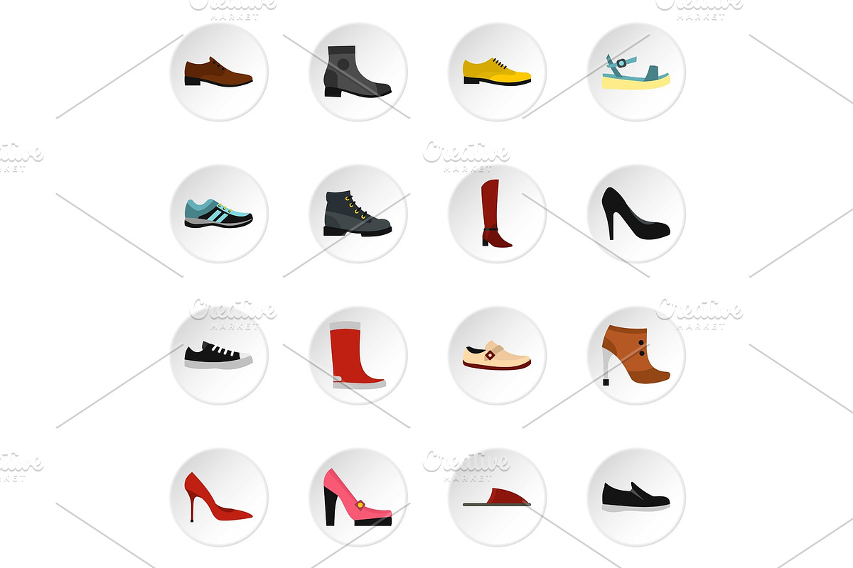 Shoe icons set, flat style in Illustrations - product preview 8