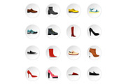 Shoe icons set, flat style