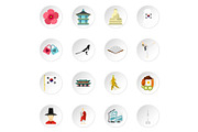 South Korea icons set, flat style