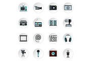 Audio and video icons set, flat
