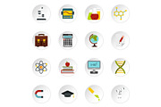 Education icons set, flat style