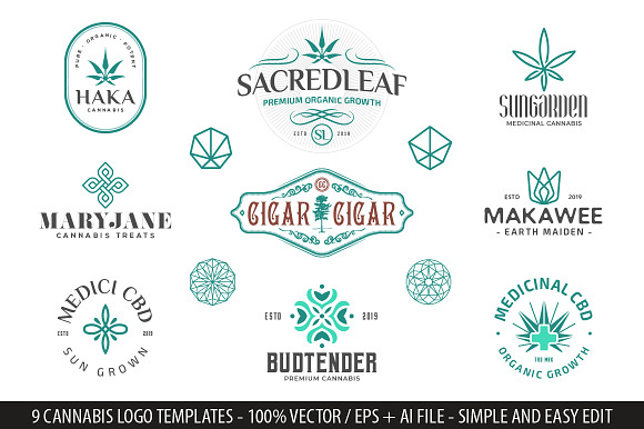 9 Modern Vintage Cannabis Logos V in Logo Templates - product preview 3
