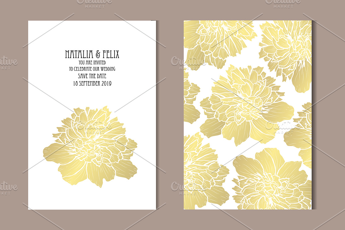 Golden Peony Card Template in Postcard Templates - product preview 8