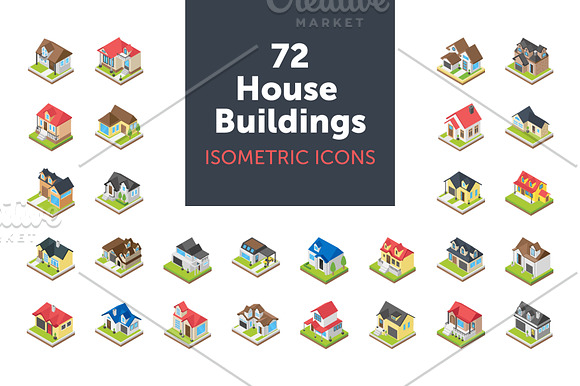 72 House Buildings Isometric Icons in Icons - product preview 2