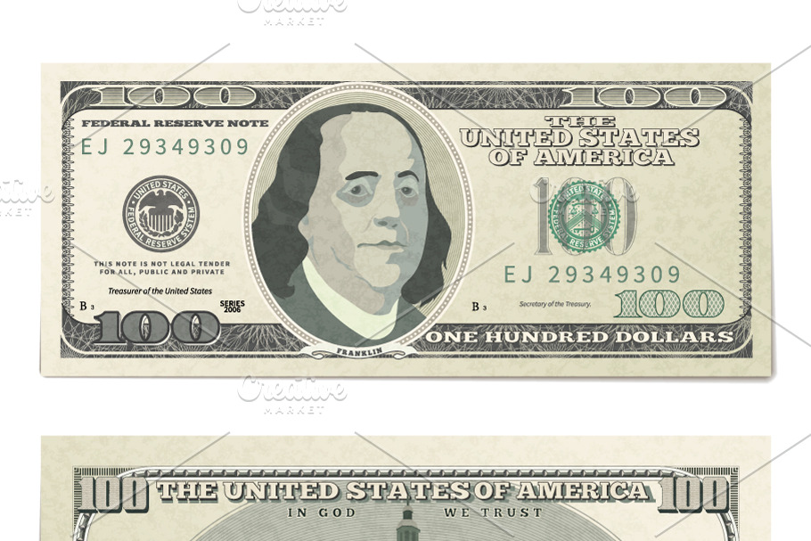 Front and back 100 dollars banknote in Objects - product preview 8