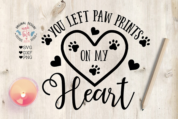 Pet Memorial Paw Prints on My Heart