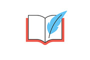 Book with feather pen line icon