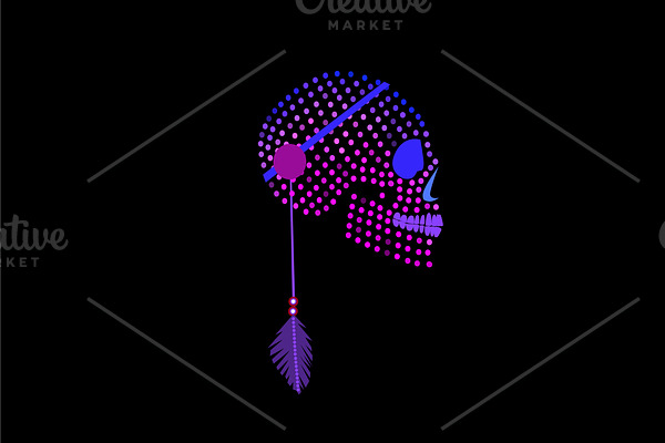 Purple skull icon with dots, ornamen