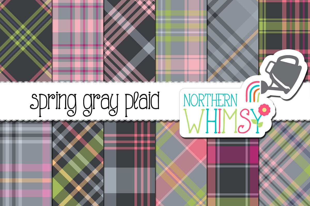 Spring Plaid Patterns - pink & gray in Patterns - product preview 8