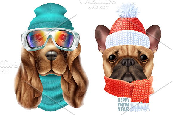Dog Portraits Realistic Set in Illustrations - product preview 2