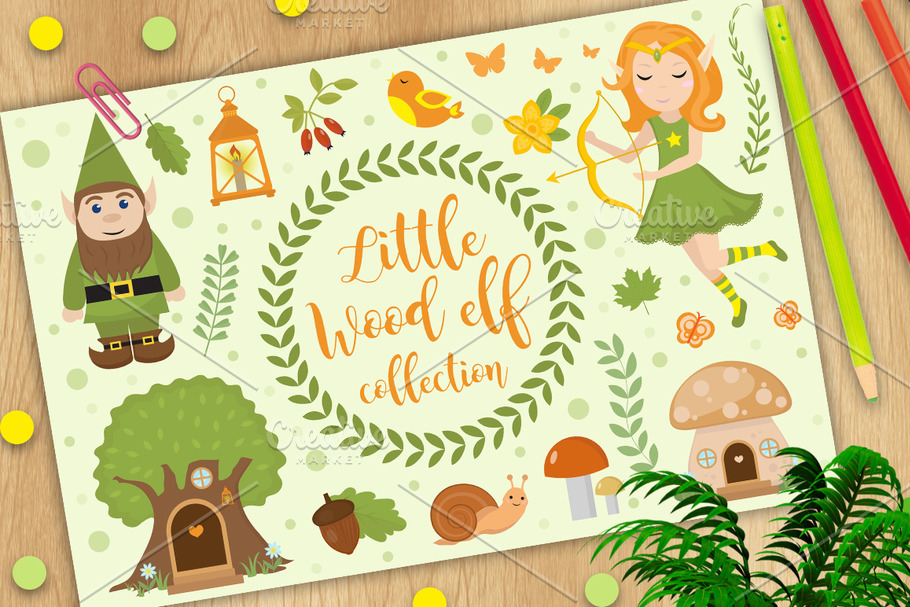 Cute forest elf character set of