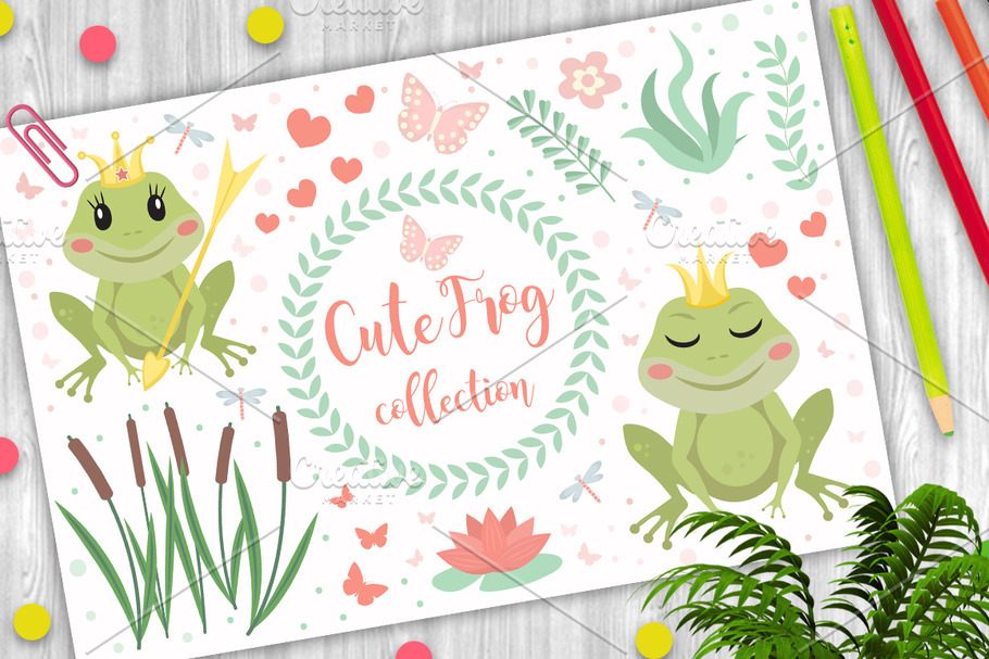 Cute frog princess character set of in Illustrations - product preview 8