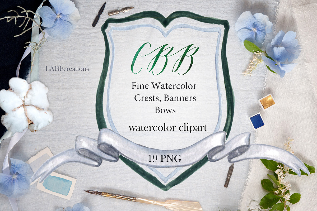 Crest, banners. Watercolor clipart in Illustrations - product preview 8