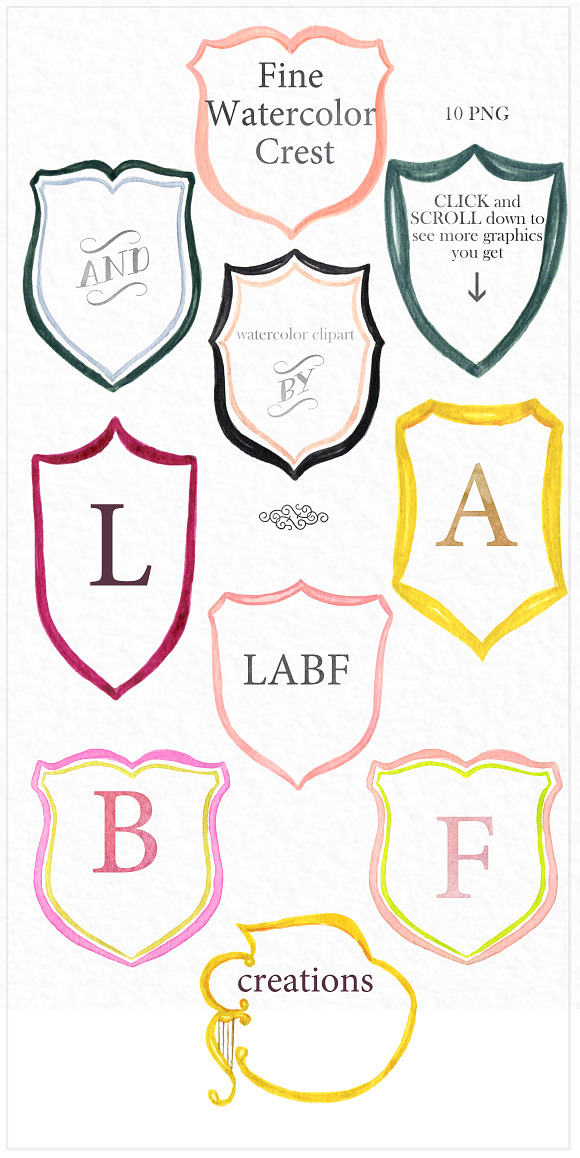 Crest, banners. Watercolor clipart in Illustrations - product preview 2
