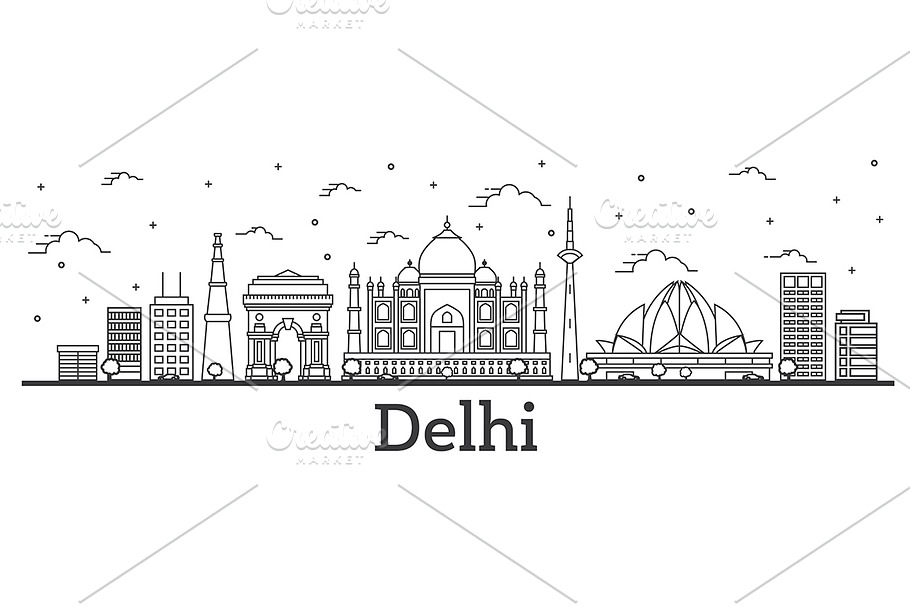 Outline Delhi India City Skyline in Illustrations - product preview 8