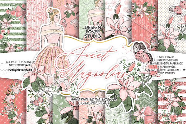 Sweet Magnolias digital paper pack