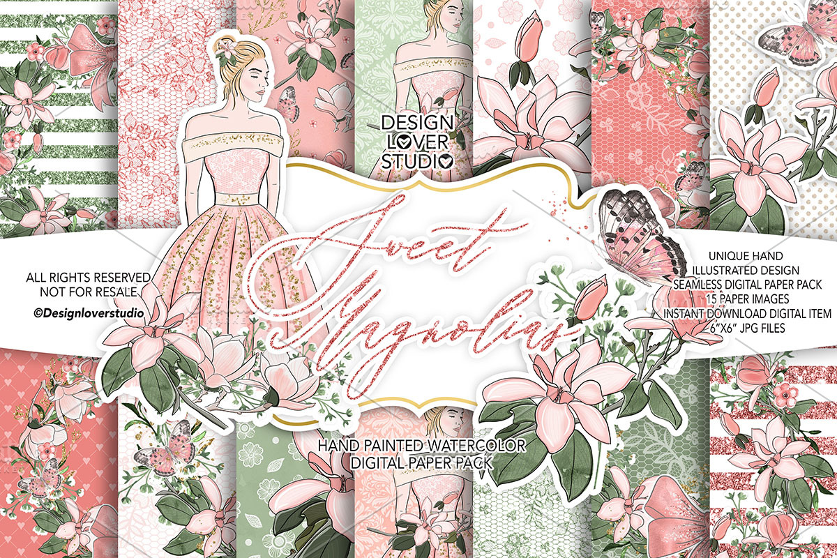 Sweet Magnolias digital paper pack in Patterns - product preview 8