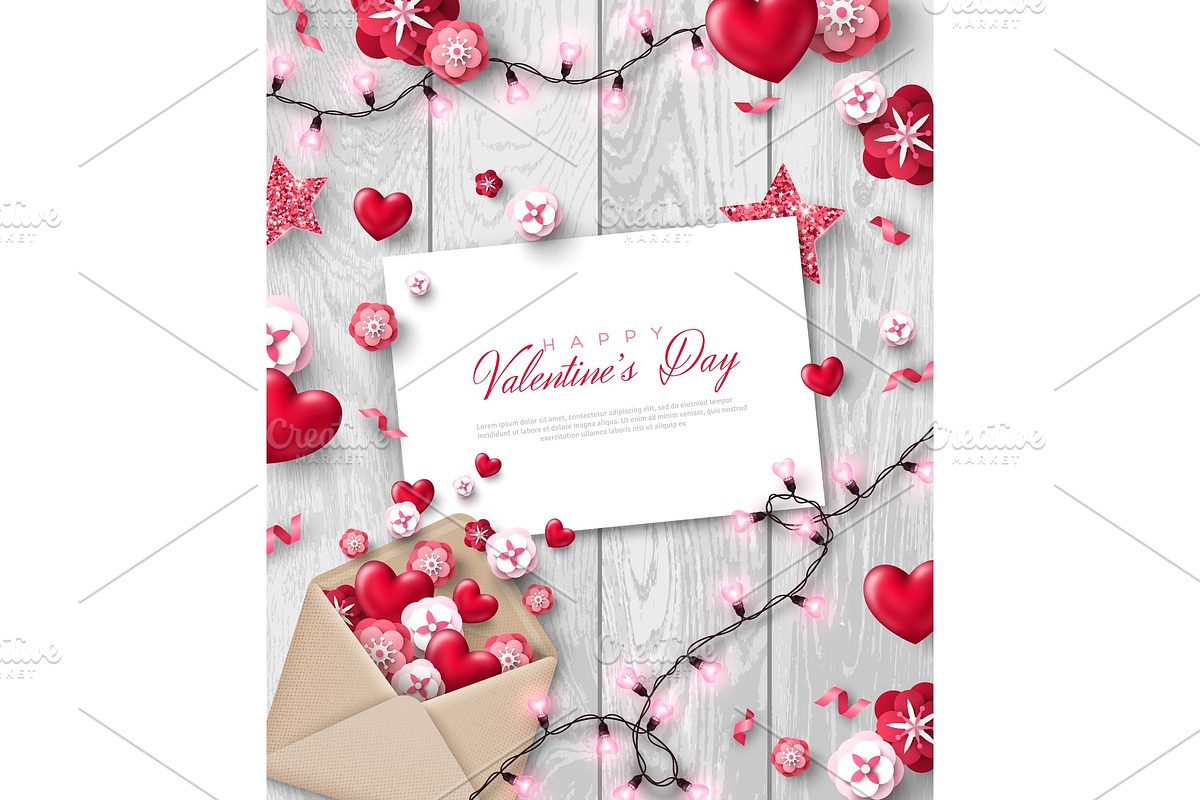 Valentines day objects with envelope in Illustrations - product preview 8