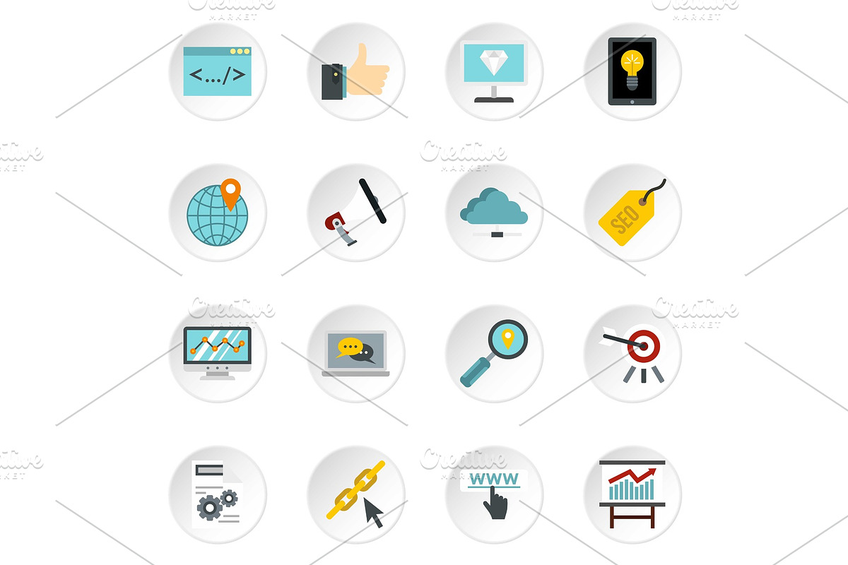 SEO icons set, flat style in Objects - product preview 8
