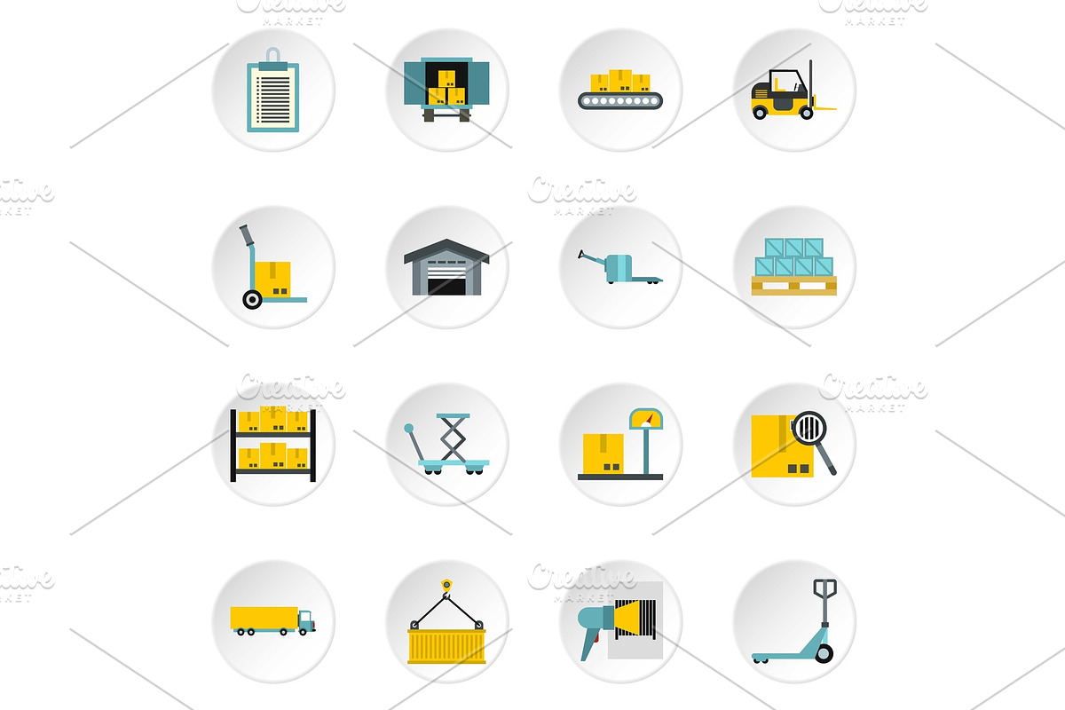 Warehouse icons set, flat style in Illustrations - product preview 8