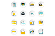 Warehouse icons set, flat style